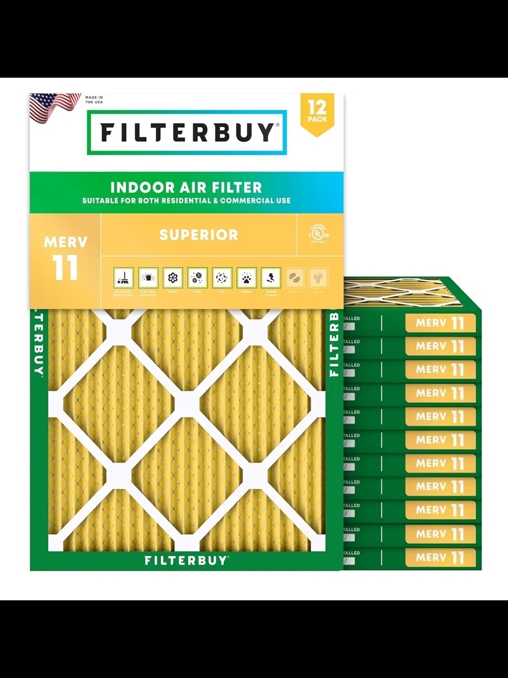 MERV 11 Yellow Indoor Air Filter - 12 Pack